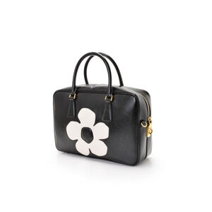 Prada Vernis Flowers Black Handbag Saffiano